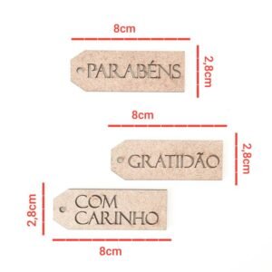Jogo de tag Parabéns, Gratidão e Com Carinho ref 900/901/902