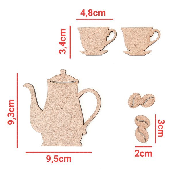 Aplique Bule + xícara + grão café ref 1660