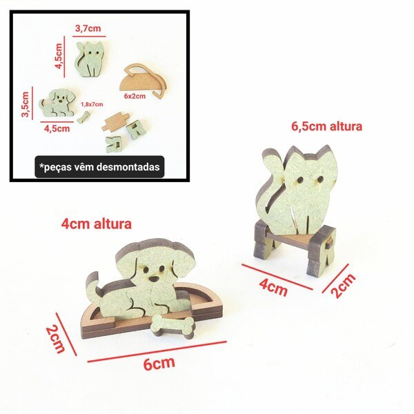 Kit aplique miniaturas gato e cachorro ref 338
