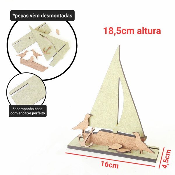 Barco decorativo c/ base encaixe perfeito ref 1350
