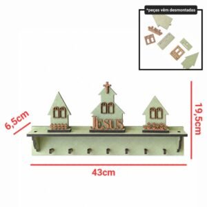 Kit Prateleira c/ ganchos + Igreja e Casinhas