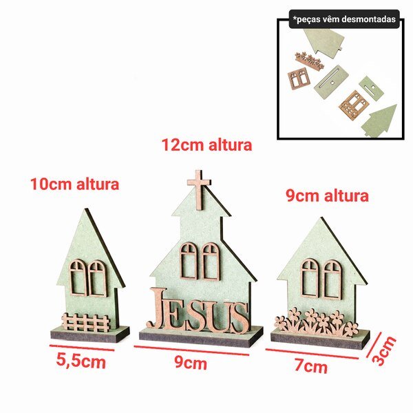 Kit igreja + 2 casinhas ref 108/1160/1161